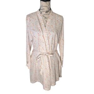 p. Jamas ditzy floral print Pima cotton short  robe. Size L